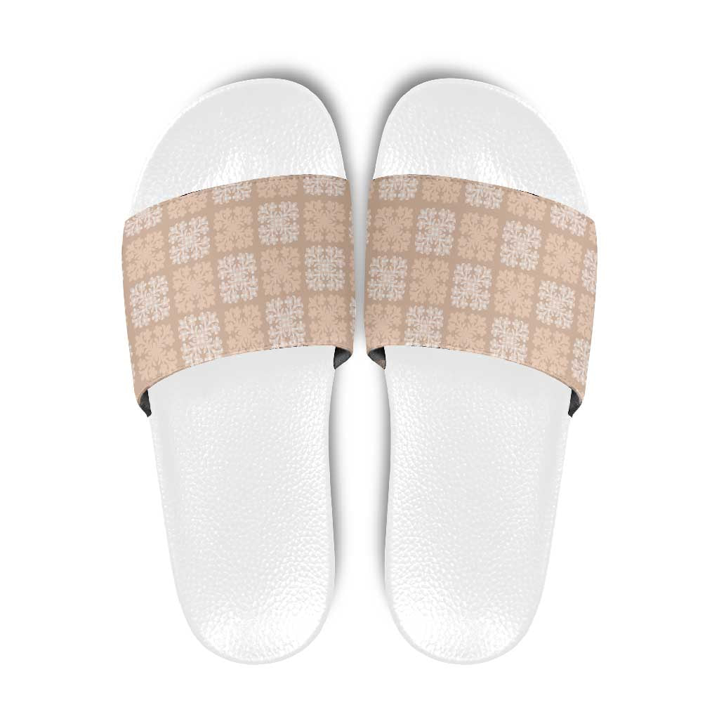 Beige Palaka Quilt Hawaii Slide Sandals Traditional Hawaii-plaid Pattern - Polynesian Pride