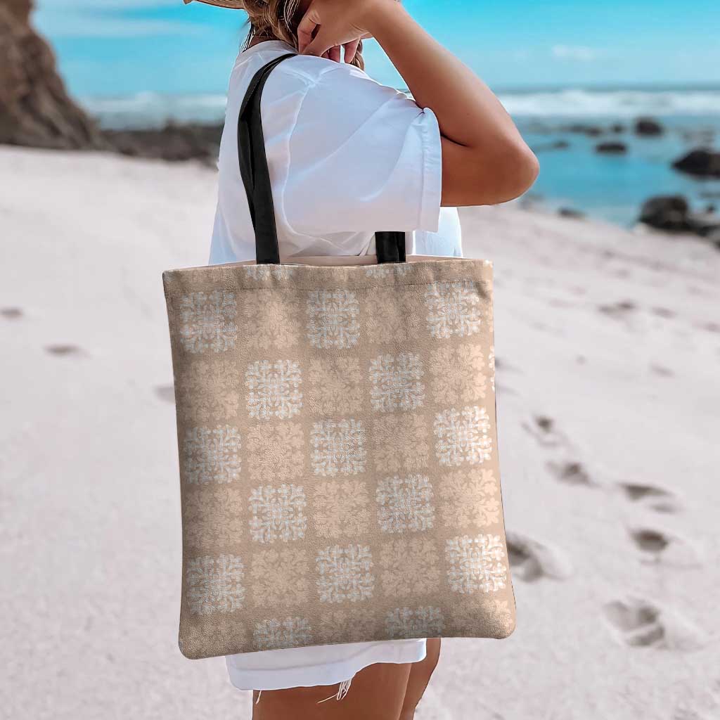 Beige Palaka Quilt Hawaii Tote Bag Traditional Hawaii-plaid Pattern - Polynesian Pride