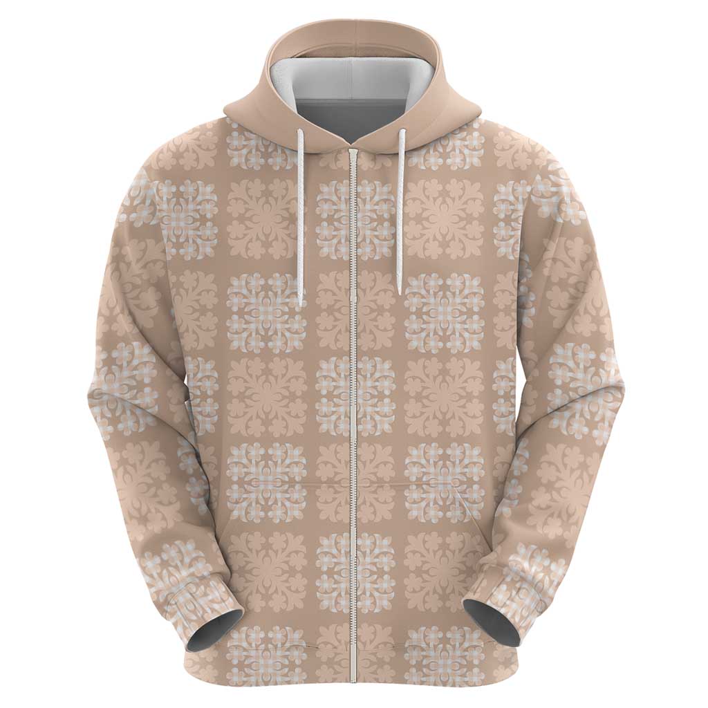Beige Palaka Quilt Hawaii Zip Hoodie Traditional Hawaii-plaid Pattern - Polynesian Pride