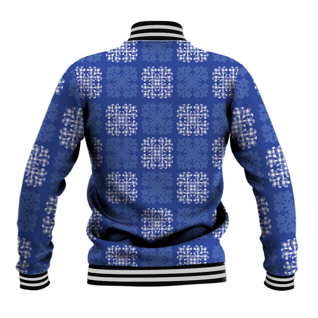 Royal Blue Palaka Quilt Hawaii Baseball Jacket Traditional Hawaii-plaid Pattern - Polynesian Pride