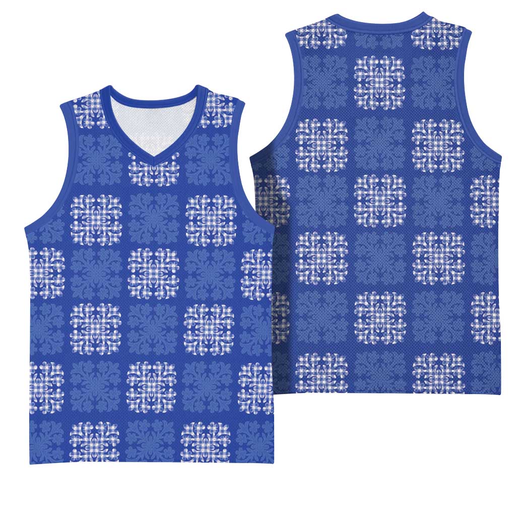 Royal Blue Palaka Quilt Hawaii Basketball Jersey Traditional Hawaii-plaid Pattern - Polynesian Pride