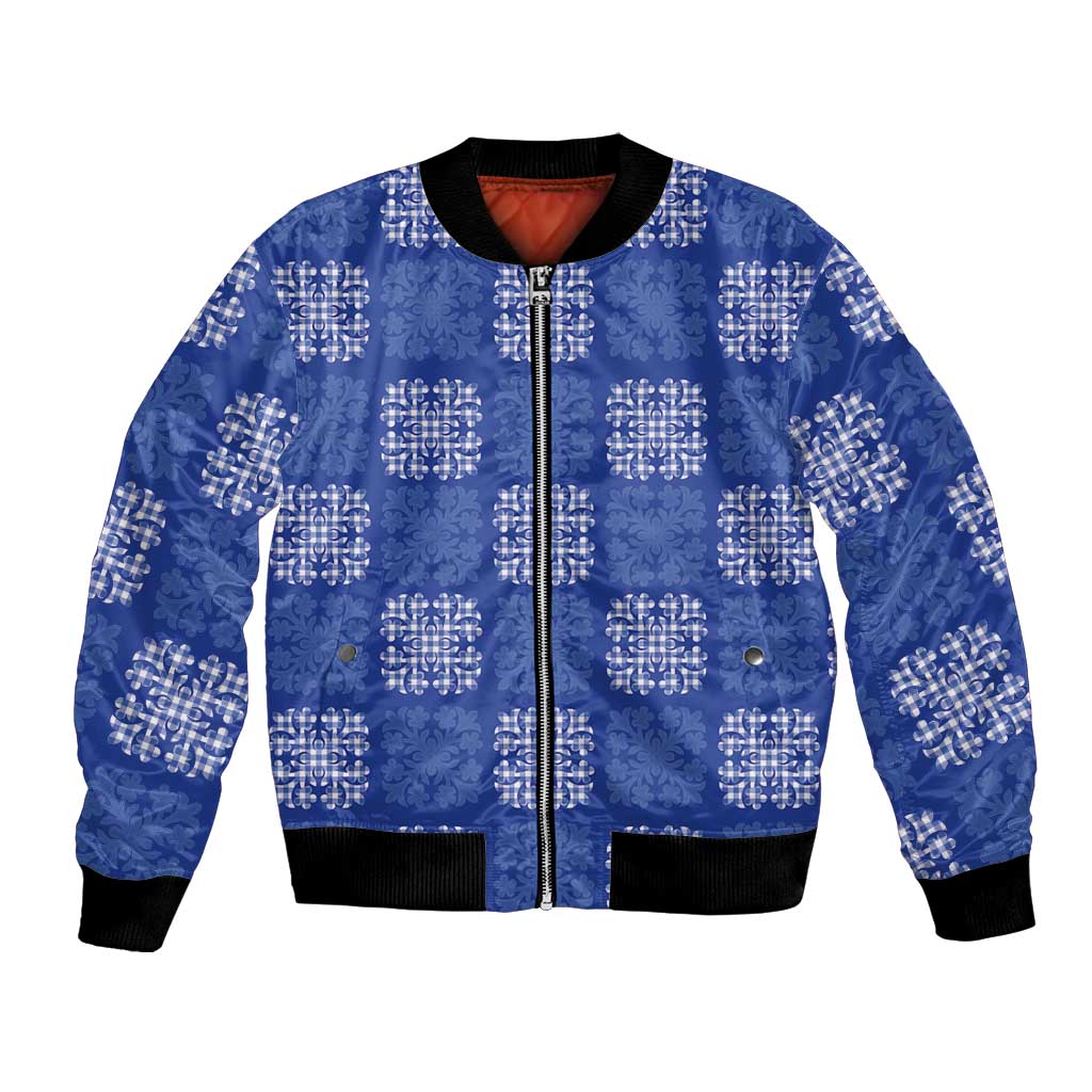 Royal Blue Palaka Quilt Hawaii Bomber Jacket Traditional Hawaii-plaid Pattern - Polynesian Pride