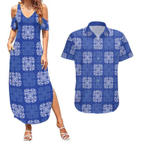 Royal Blue Palaka Quilt Hawaii Couples Matching Summer Maxi Dress and Hawaiian Shirt Traditional Hawaii-plaid Pattern - Polynesian Pride