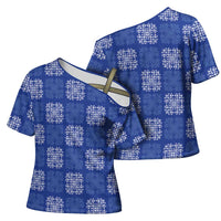 Royal Blue Palaka Quilt Hawaii Cross Shoulder Shirt Traditional Hawaii-plaid Pattern - Polynesian Pride