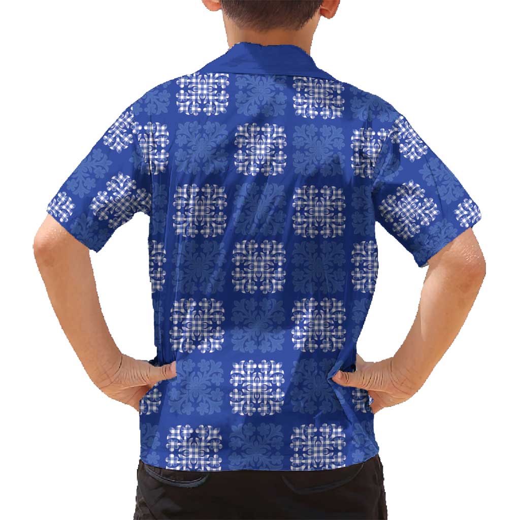 Royal Blue Palaka Quilt Hawaii Family Matching Long Sleeve Bodycon Dress and Hawaiian Shirt Traditional Hawaii-plaid Pattern LT14 - Polynesian Pride