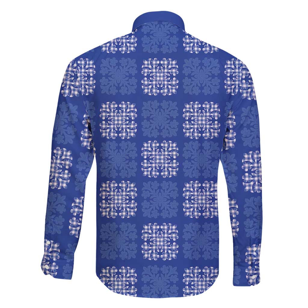 Royal Blue Palaka Quilt Hawaii Family Matching Long Sleeve Bodycon Dress and Hawaiian Shirt Traditional Hawaii-plaid Pattern LT14 - Polynesian Pride