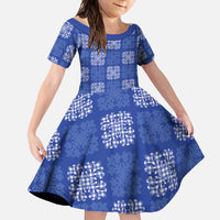 Royal Blue Palaka Quilt Hawaii Family Matching Mermaid Dress and Hawaiian Shirt Traditional Hawaii-plaid Pattern LT14 Daughter's Dress Royal Blue - Polynesian Pride