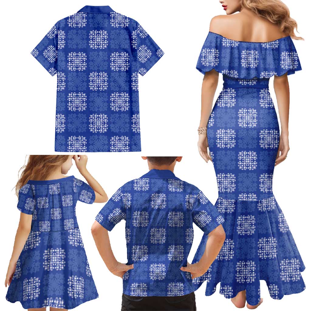 Royal Blue Palaka Quilt Hawaii Family Matching Mermaid Dress and Hawaiian Shirt Traditional Hawaii-plaid Pattern LT14 - Polynesian Pride