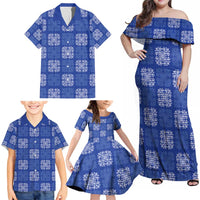 Royal Blue Palaka Quilt Hawaii Family Matching Off Shoulder Maxi Dress and Hawaiian Shirt Traditional Hawaii-plaid Pattern - Polynesian Pride