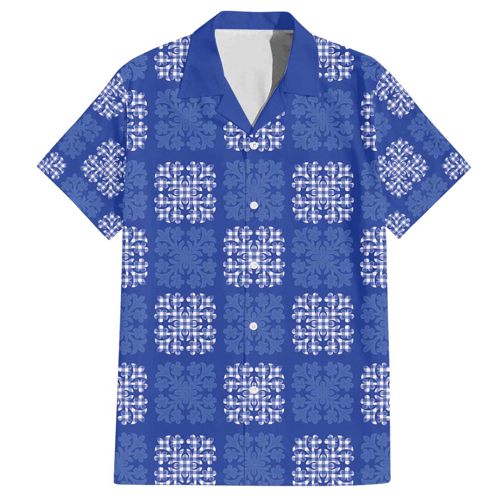 Royal Blue Palaka Quilt Hawaii Family Matching Off Shoulder Maxi Dress and Hawaiian Shirt Traditional Hawaii-plaid Pattern - Polynesian Pride