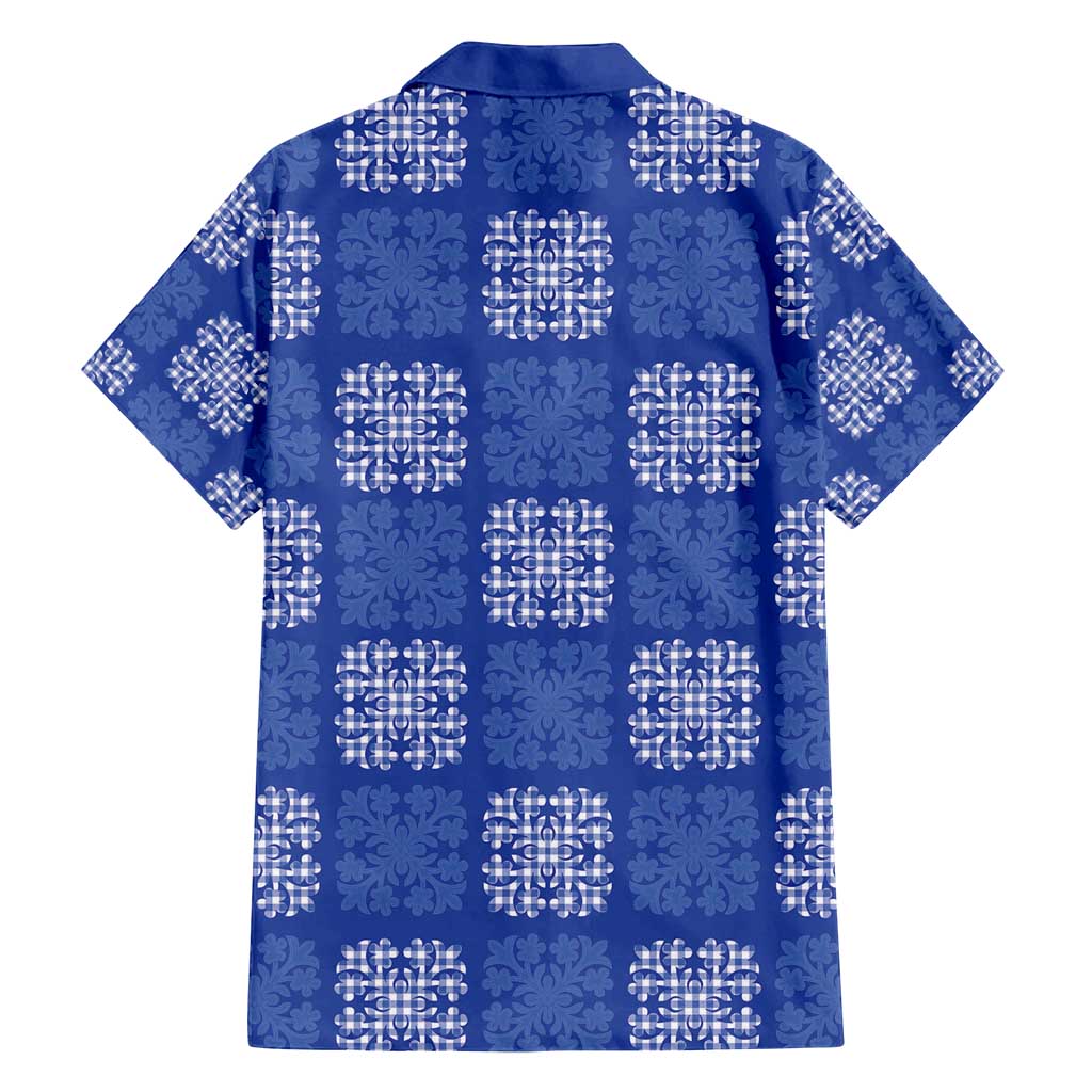 Royal Blue Palaka Quilt Hawaii Family Matching Off Shoulder Short Dress and Hawaiian Shirt Traditional Hawaii-plaid Pattern - Polynesian Pride