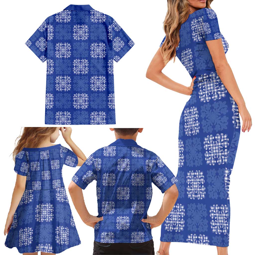 Royal Blue Palaka Quilt Hawaii Family Matching Short Sleeve Bodycon Dress and Hawaiian Shirt Traditional Hawaii-plaid Pattern LT14 - Polynesian Pride