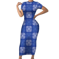 Royal Blue Palaka Quilt Hawaii Family Matching Short Sleeve Bodycon Dress and Hawaiian Shirt Traditional Hawaii-plaid Pattern LT14 Mom's Dress Royal Blue - Polynesian Pride