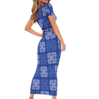 Royal Blue Palaka Quilt Hawaii Family Matching Short Sleeve Bodycon Dress and Hawaiian Shirt Traditional Hawaii-plaid Pattern LT14 - Polynesian Pride