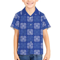 Royal Blue Palaka Quilt Hawaii Family Matching Short Sleeve Bodycon Dress and Hawaiian Shirt Traditional Hawaii-plaid Pattern LT14 Son's Shirt Royal Blue - Polynesian Pride