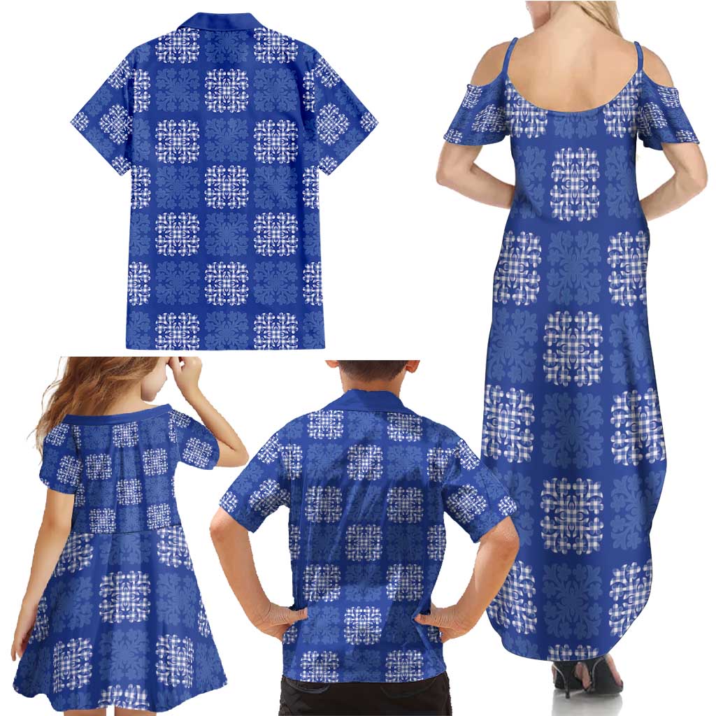Royal Blue Palaka Quilt Hawaii Family Matching Summer Maxi Dress and Hawaiian Shirt Traditional Hawaii-plaid Pattern - Polynesian Pride