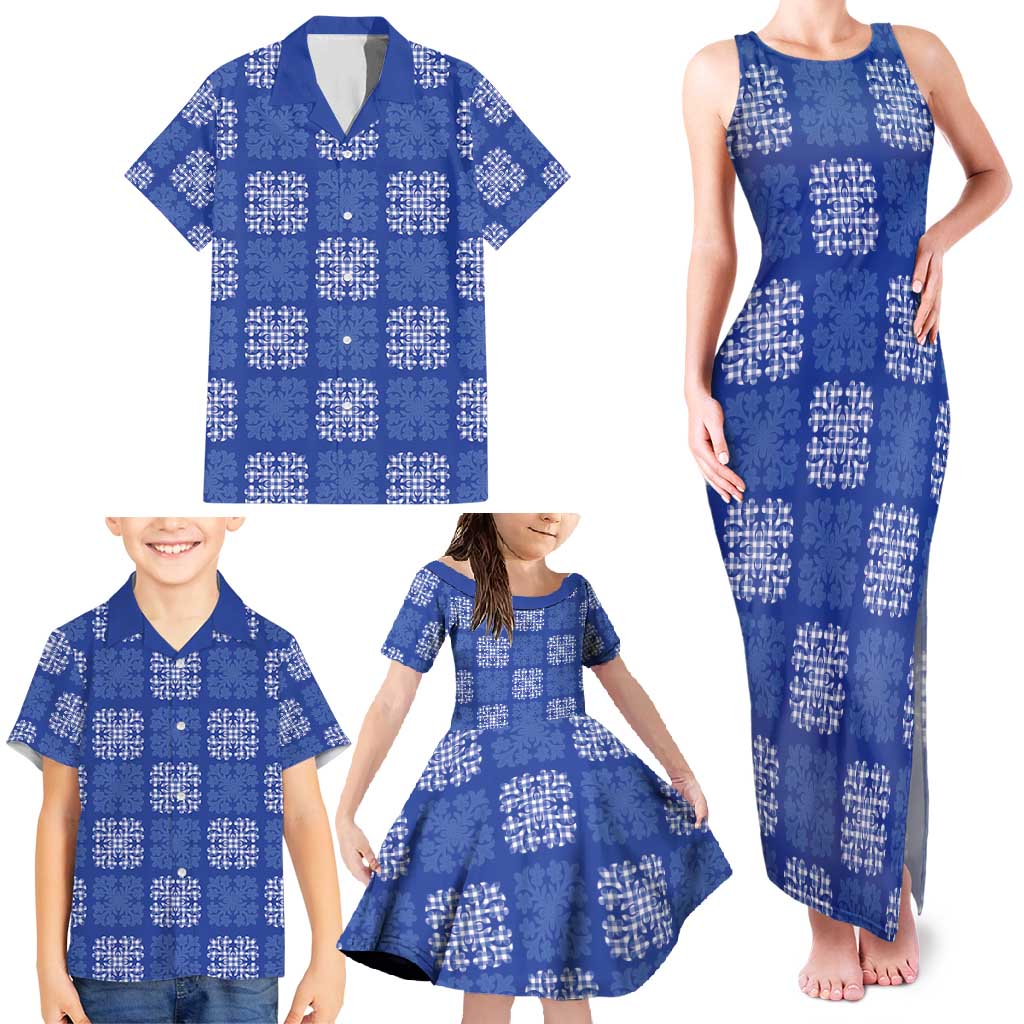 Royal Blue Palaka Quilt Hawaii Family Matching Tank Maxi Dress and Hawaiian Shirt Traditional Hawaii-plaid Pattern - Polynesian Pride