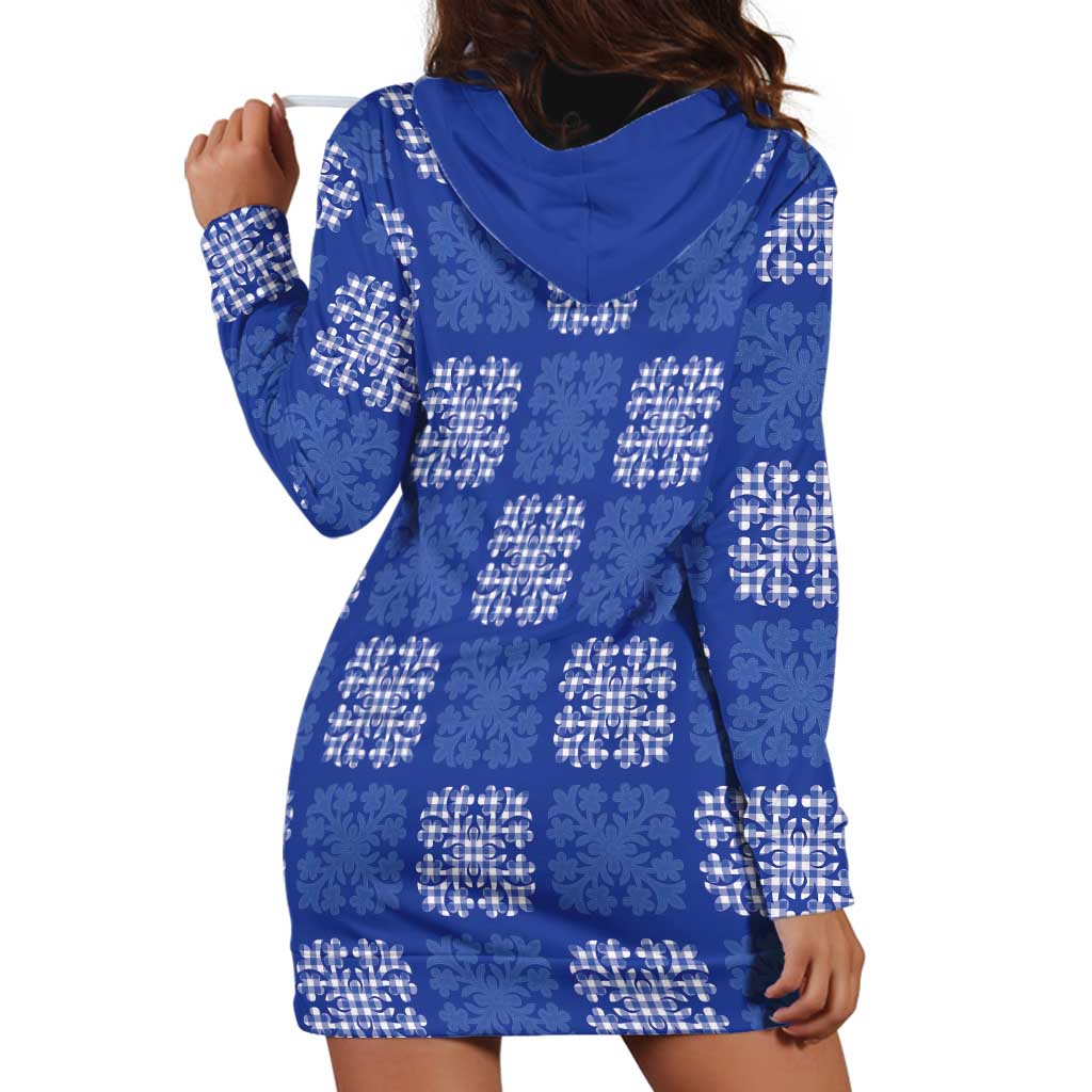 Royal Blue Palaka Quilt Hawaii Hoodie Dress Traditional Hawaii-plaid Pattern - Polynesian Pride