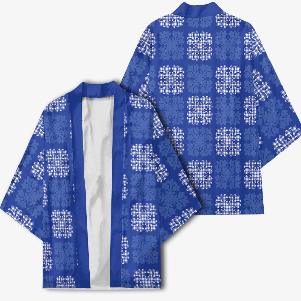 Royal Blue Palaka Quilt Hawaii Kimono Traditional Hawaii-plaid Pattern - Polynesian Pride