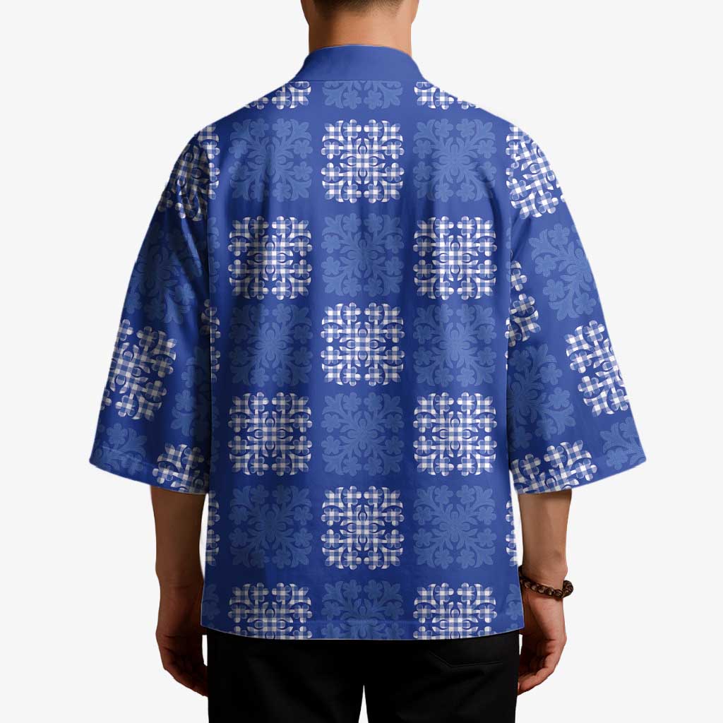 Royal Blue Palaka Quilt Hawaii Kimono Traditional Hawaii-plaid Pattern - Polynesian Pride