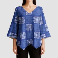 Royal Blue Palaka Quilt Hawaii Kimono Sleeve Blouse Traditional Hawaii-plaid Pattern - Polynesian Pride