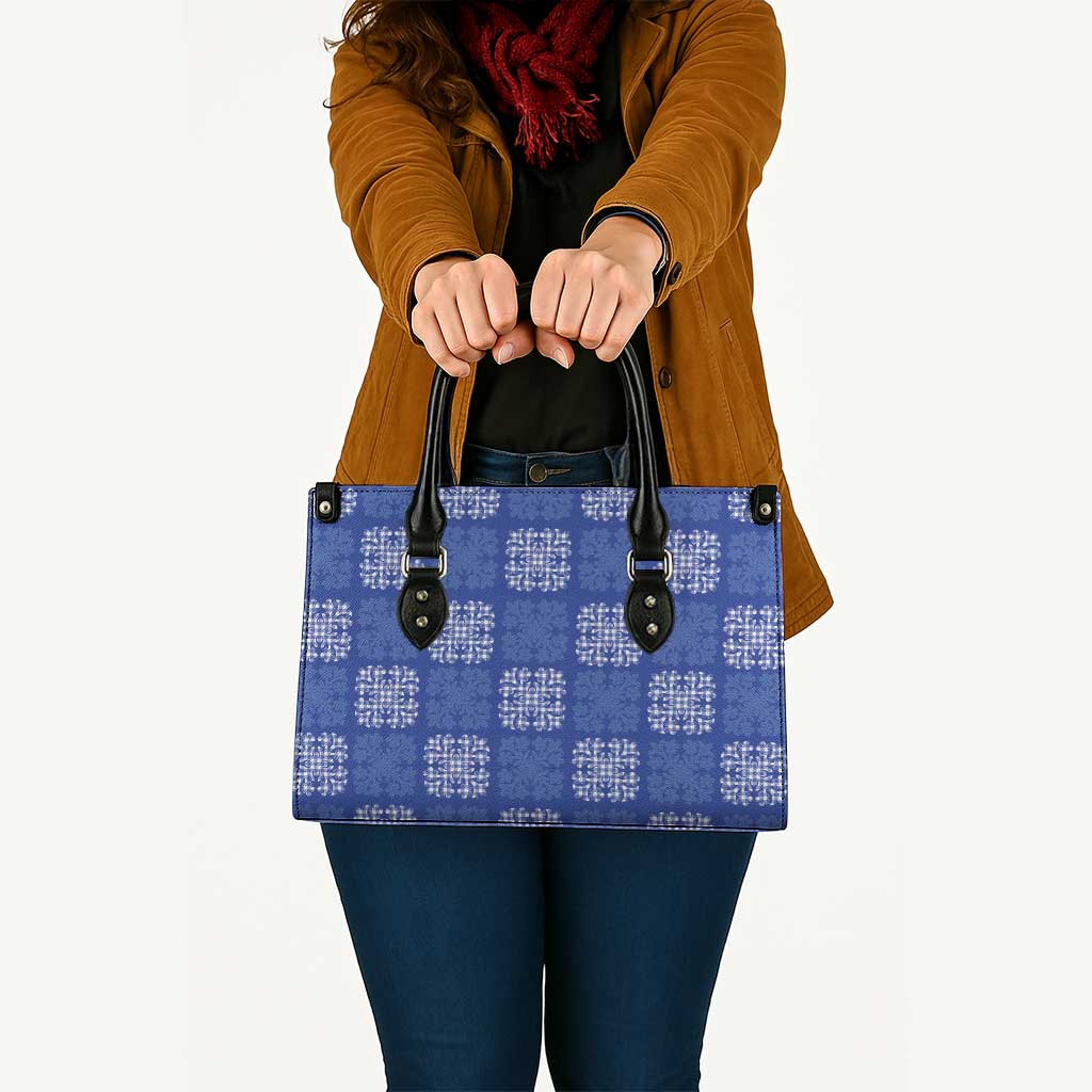 Royal Blue Palaka Quilt Hawaii Leather Bag Traditional Hawaii-plaid Pattern - Polynesian Pride