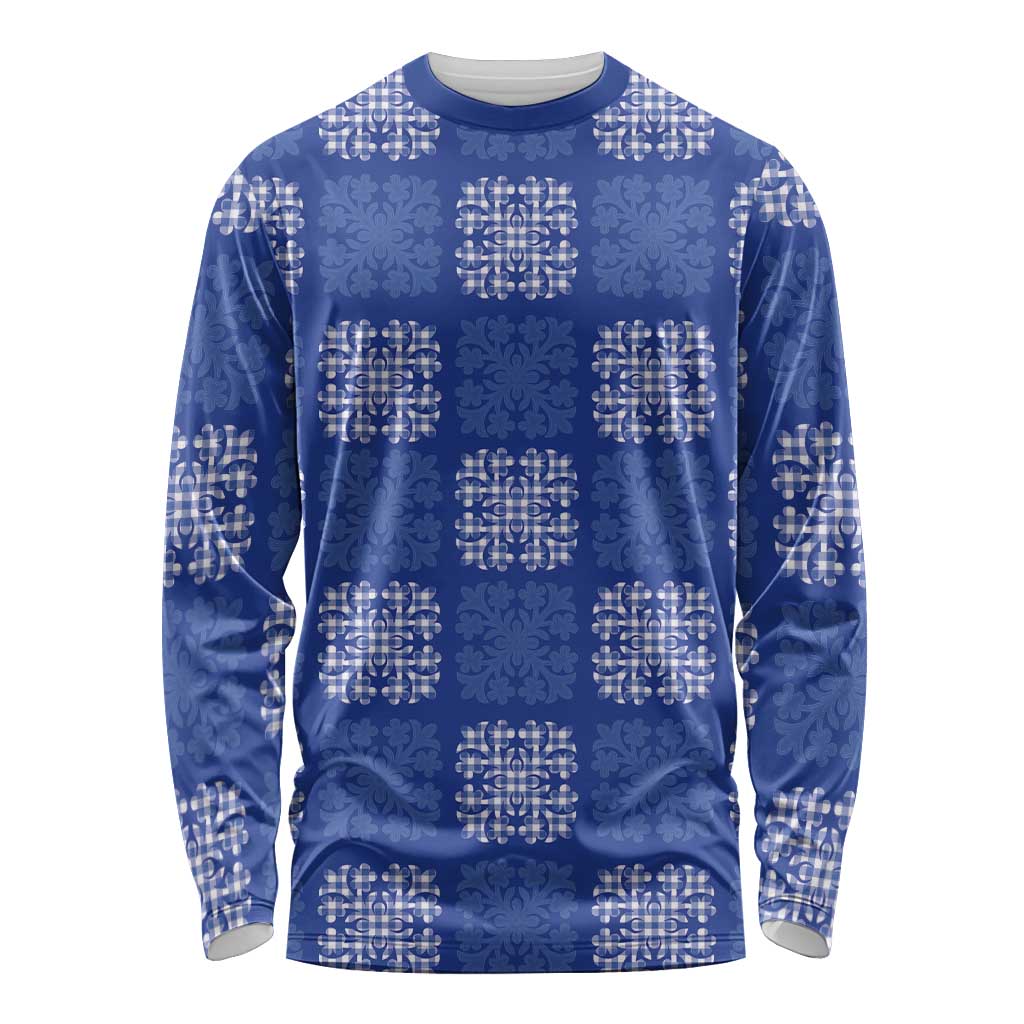 Royal Blue Palaka Quilt Hawaii Long Sleeve Shirt Traditional Hawaii-plaid Pattern - Polynesian Pride