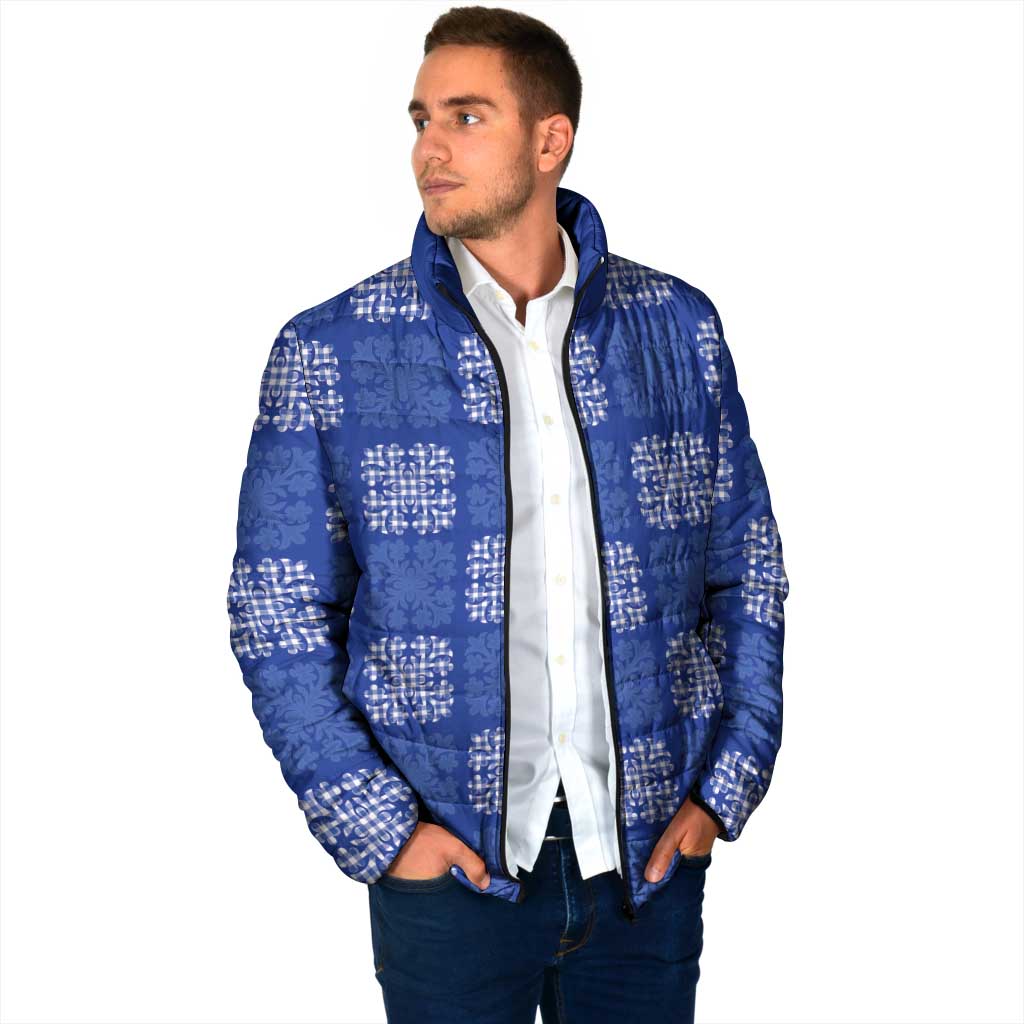 Royal Blue Palaka Quilt Hawaii Padded Jacket Traditional Hawaii-plaid Pattern - Polynesian Pride