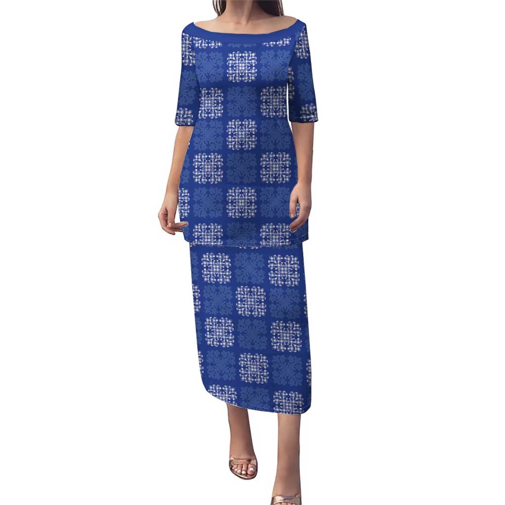Royal Blue Palaka Quilt Hawaii Puletasi Traditional Hawaii-plaid Pattern - Polynesian Pride