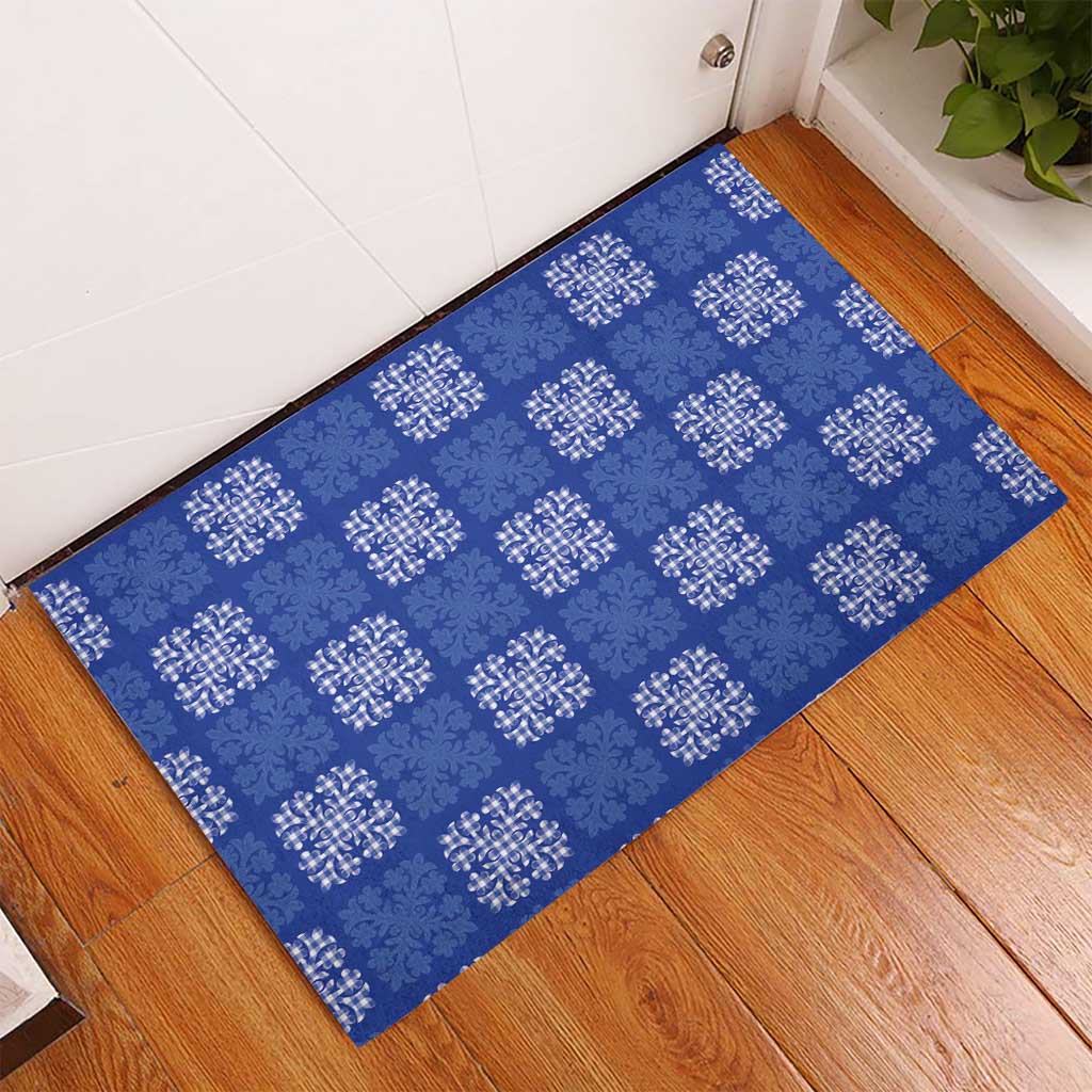 Royal Blue Palaka Quilt Hawaii Rubber Doormat Traditional Hawaii-plaid Pattern - Polynesian Pride