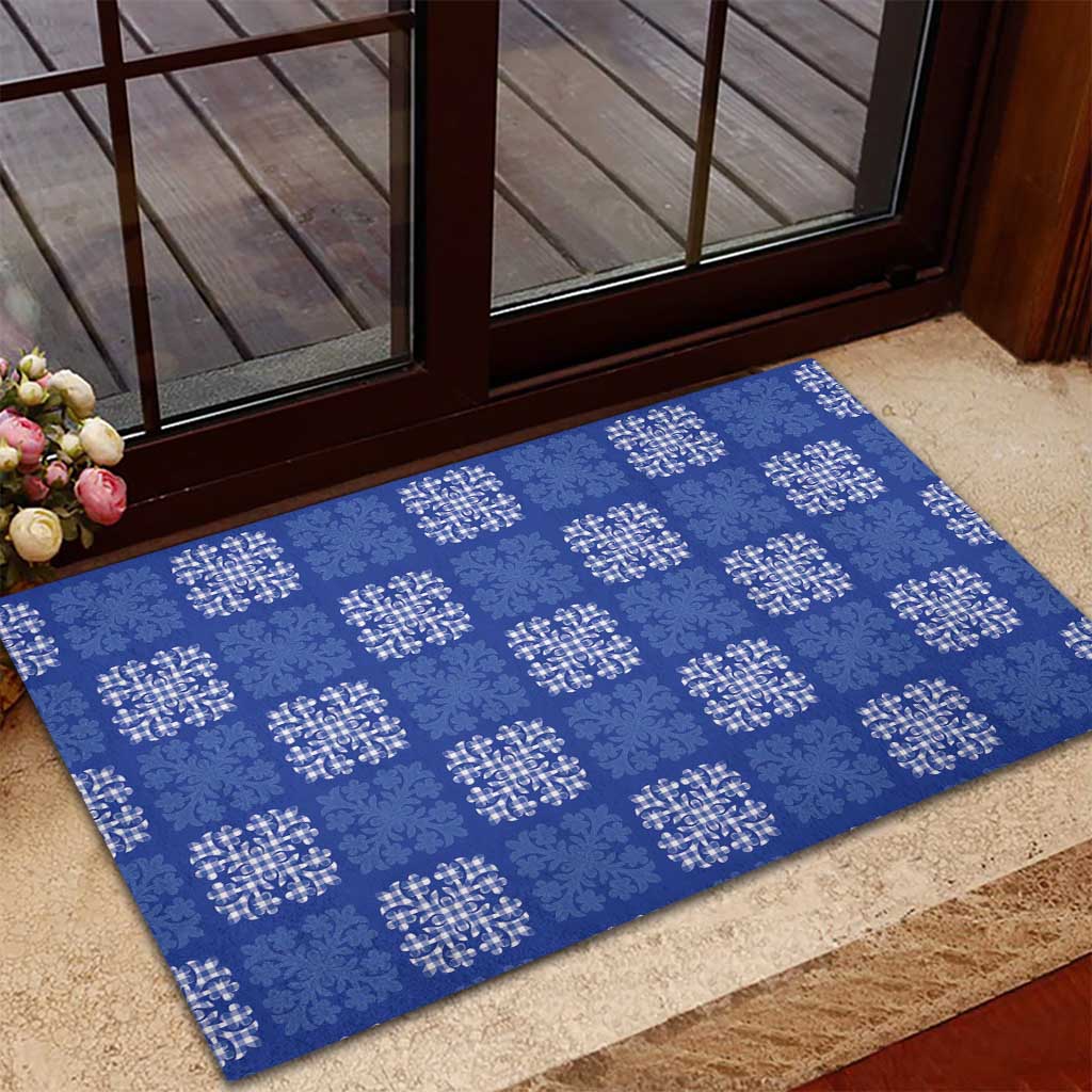 Royal Blue Palaka Quilt Hawaii Rubber Doormat Traditional Hawaii-plaid Pattern - Polynesian Pride