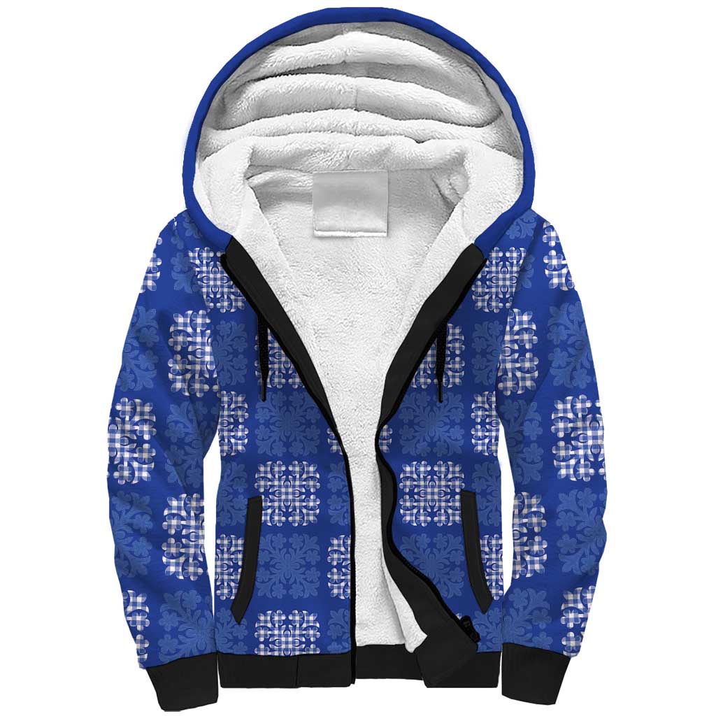 Royal Blue Palaka Quilt Hawaii Sherpa Hoodie Traditional Hawaii-plaid Pattern - Polynesian Pride