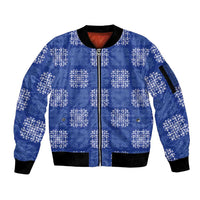 Royal Blue Palaka Quilt Hawaii Sleeve Zip Bomber Jacket Traditional Hawaii-plaid Pattern - Polynesian Pride