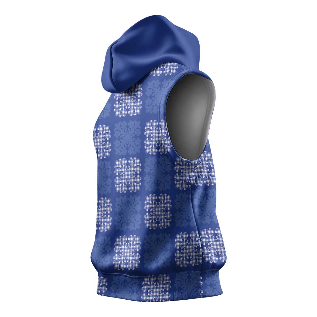 Royal Blue Palaka Quilt Hawaii Sleeveless Hoodie Traditional Hawaii-plaid Pattern - Polynesian Pride