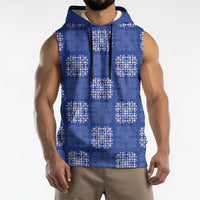 Royal Blue Palaka Quilt Hawaii Sleeveless Hoodie Traditional Hawaii-plaid Pattern - Polynesian Pride
