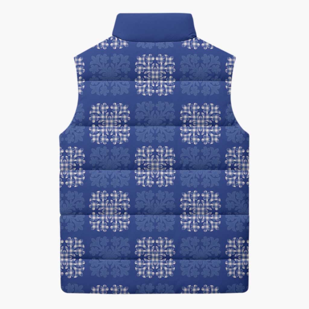 Royal Blue Palaka Quilt Hawaii Sleeveless Puffer Jacket Traditional Hawaii-plaid Pattern - Polynesian Pride