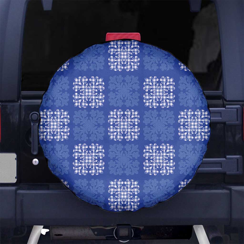 Royal Blue Palaka Quilt Hawaii Spare Tire Cover Traditional Hawaii-plaid Pattern - Polynesian Pride