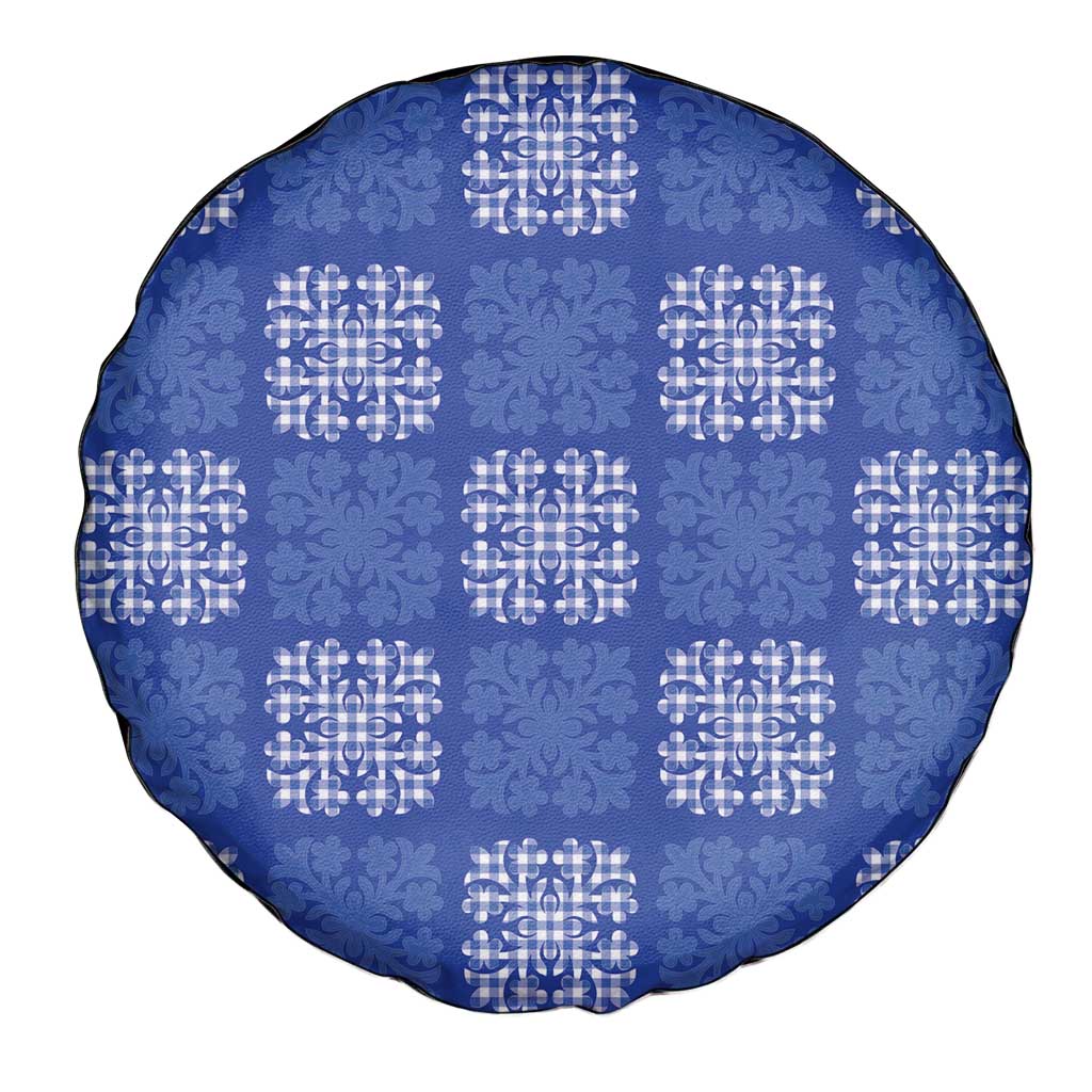 Royal Blue Palaka Quilt Hawaii Spare Tire Cover Traditional Hawaii-plaid Pattern - Polynesian Pride