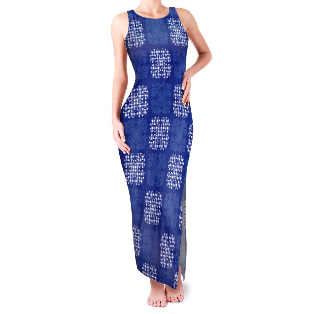 Royal Blue Palaka Quilt Hawaii Tank Maxi Dress Traditional Hawaii-plaid Pattern - Polynesian Pride
