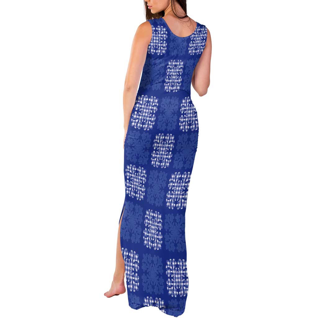Royal Blue Palaka Quilt Hawaii Tank Maxi Dress Traditional Hawaii-plaid Pattern - Polynesian Pride