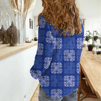 Royal Blue Palaka Quilt Hawaii Women Casual Shirt Traditional Hawaii-plaid Pattern - Polynesian Pride