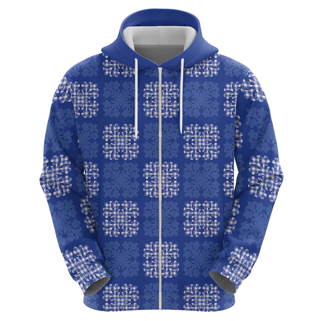Royal Blue Palaka Quilt Hawaii Zip Hoodie Traditional Hawaii-plaid Pattern - Polynesian Pride