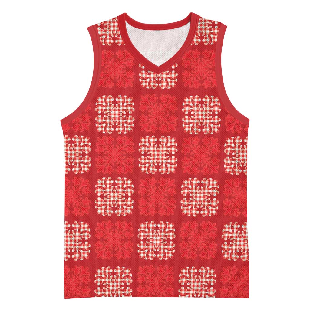 Red Palaka Quilt Hawaii Basketball Jersey Traditional Hawaii-plaid Pattern - Polynesian Pride