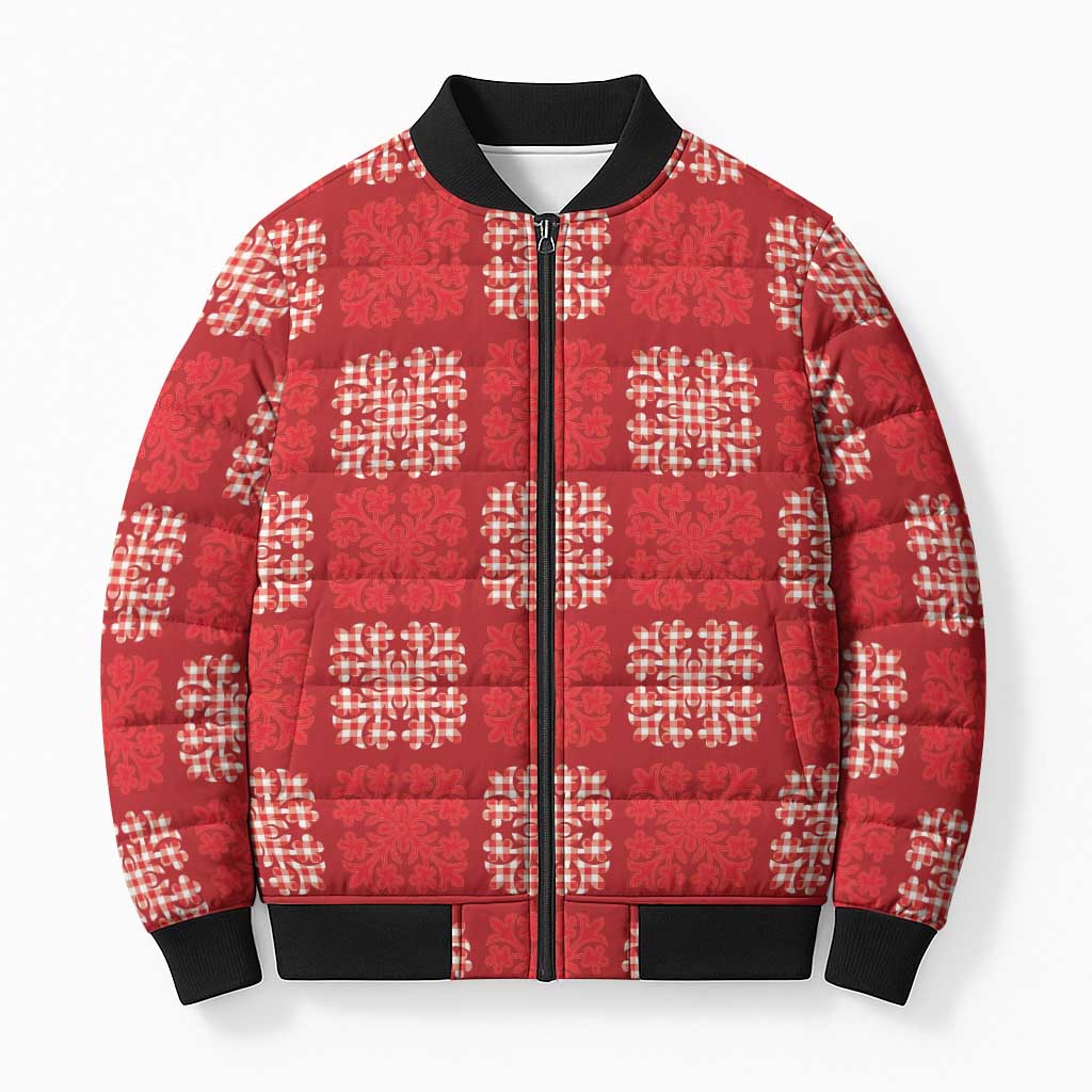 Red Palaka Quilt Hawaii Bomber Puffer Jacket Traditional Hawaii-plaid Pattern - Polynesian Pride