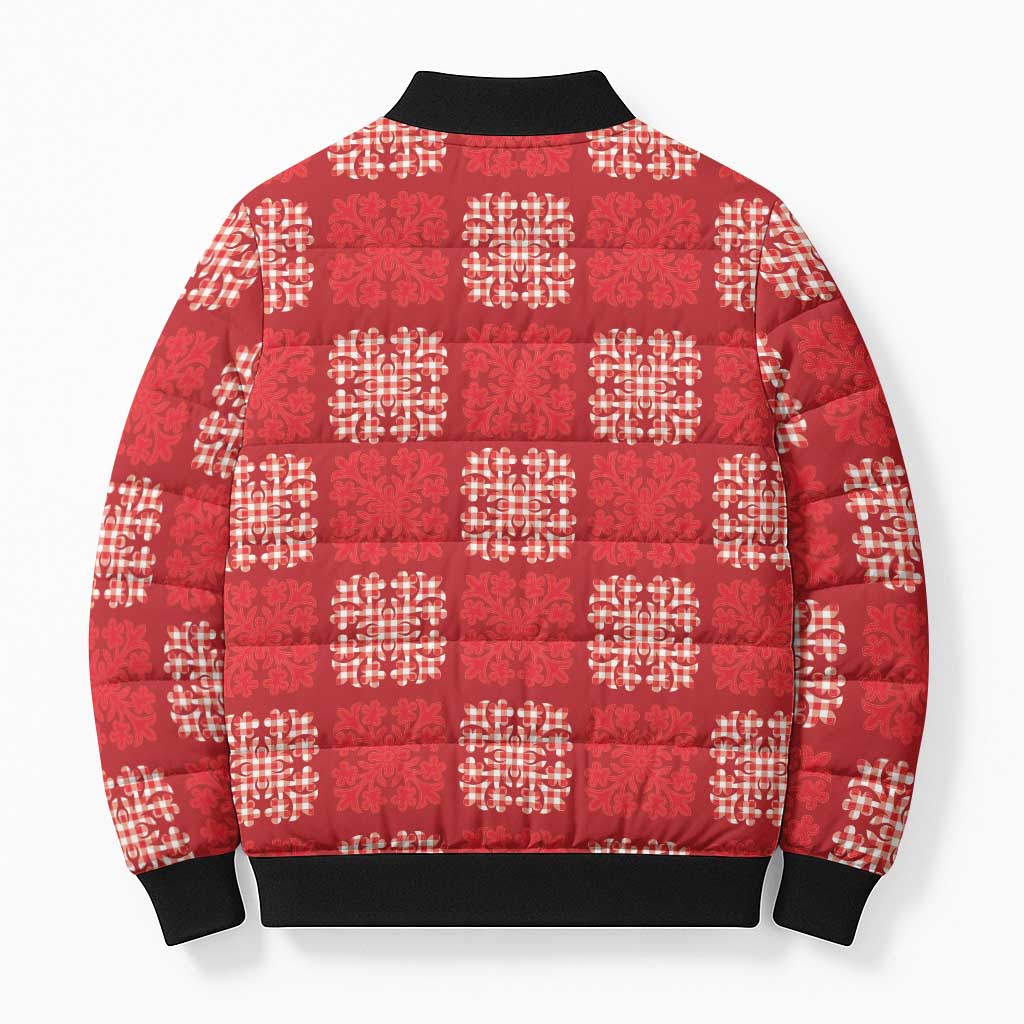Red Palaka Quilt Hawaii Bomber Puffer Jacket Traditional Hawaii-plaid Pattern - Polynesian Pride