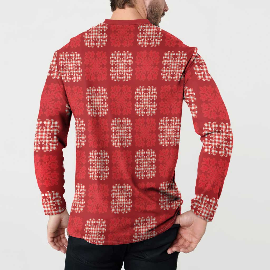 Red Palaka Quilt Hawaii Button Sweatshirt Traditional Hawaii-plaid Pattern - Polynesian Pride