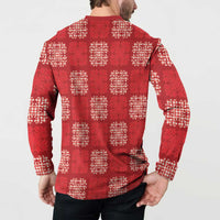 Red Palaka Quilt Hawaii Button Sweatshirt Traditional Hawaii-plaid Pattern - Polynesian Pride