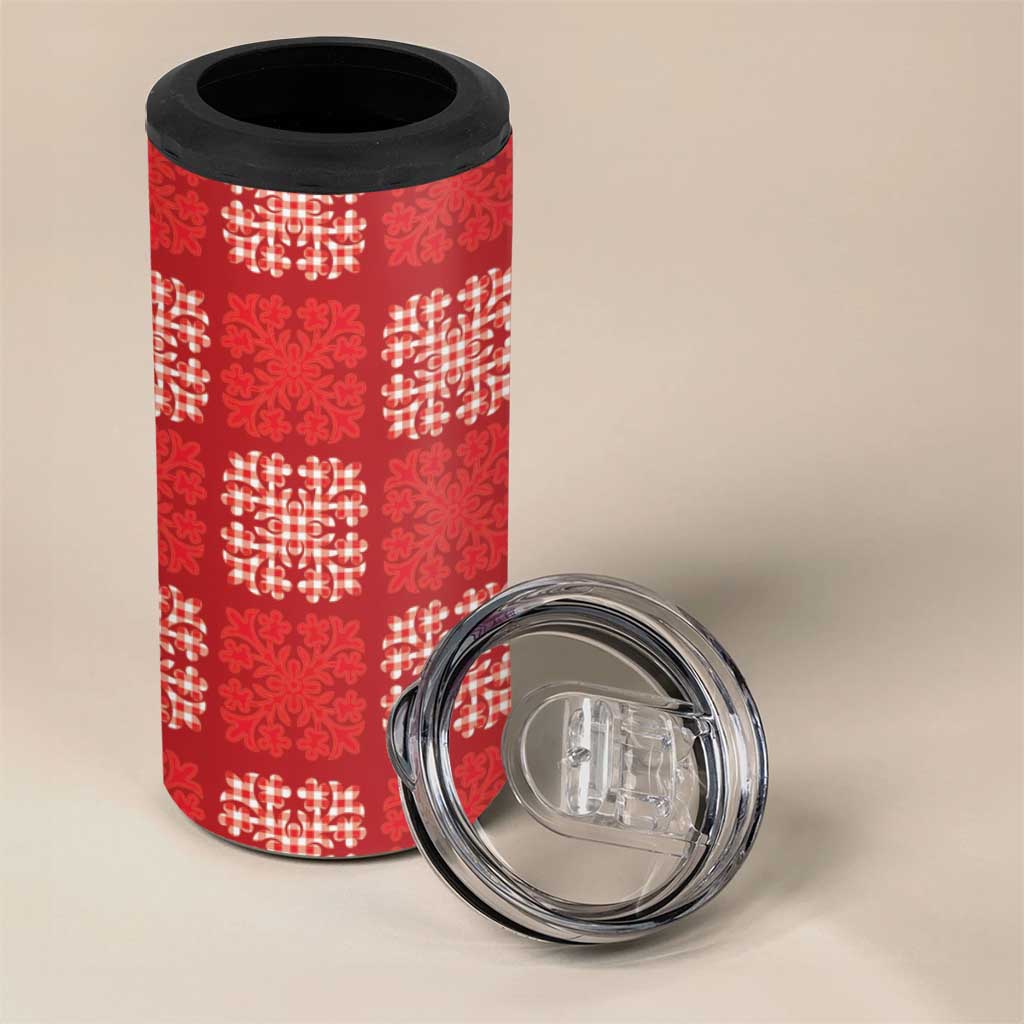 Red Palaka Quilt Hawaii 4 in 1 Can Cooler Tumbler Traditional Hawaii-plaid Pattern - Polynesian Pride