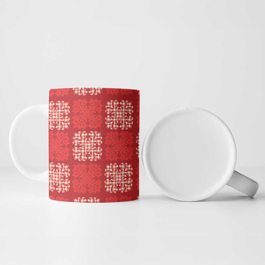 Red Palaka Quilt Hawaii Ceramic Mug Traditional Hawaii-plaid Pattern - Polynesian Pride