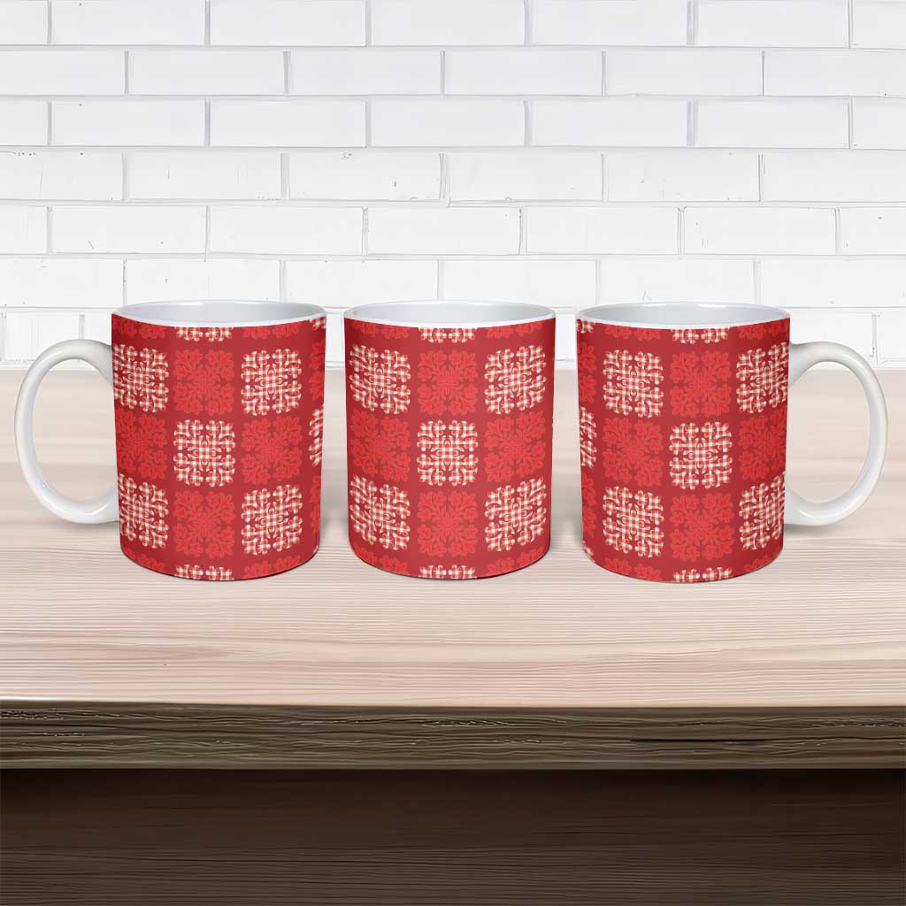 Red Palaka Quilt Hawaii Ceramic Mug Traditional Hawaii-plaid Pattern - Polynesian Pride
